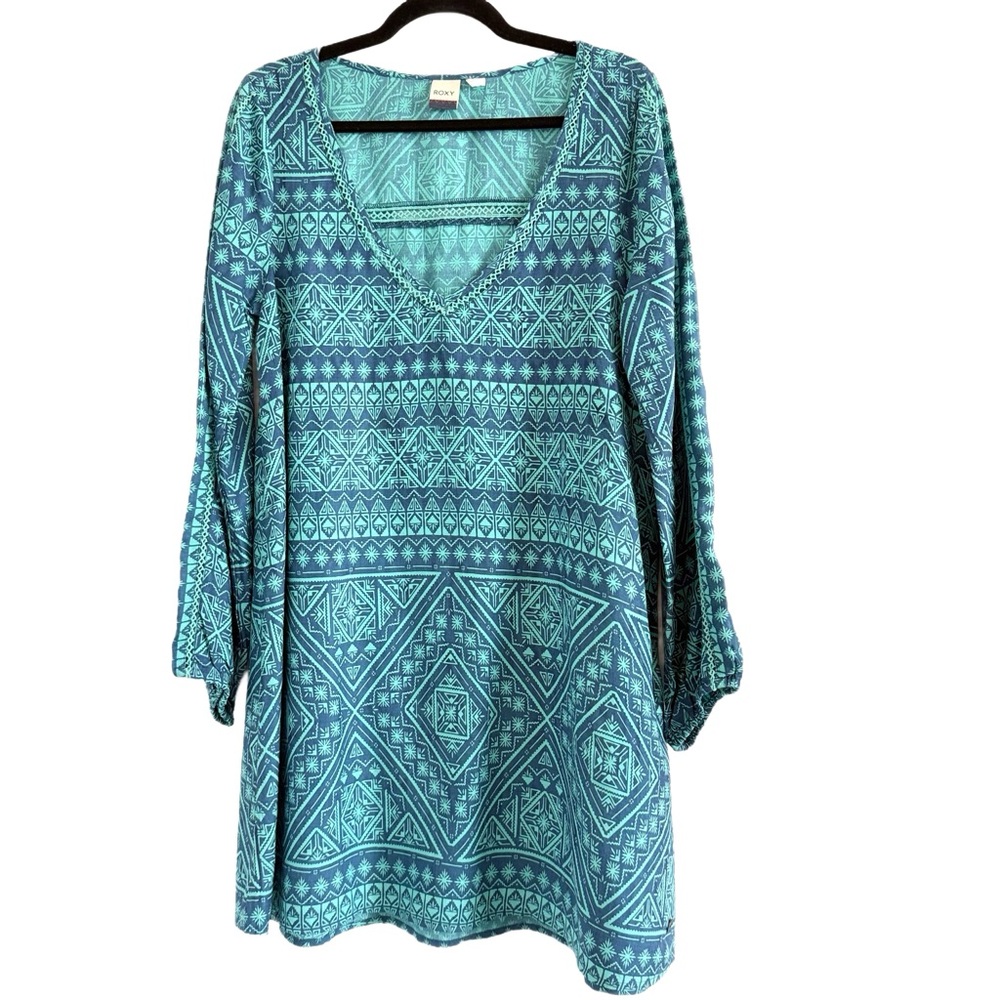 🌻 Roxy April Morning Long Sleeve Blue Pattern Dress